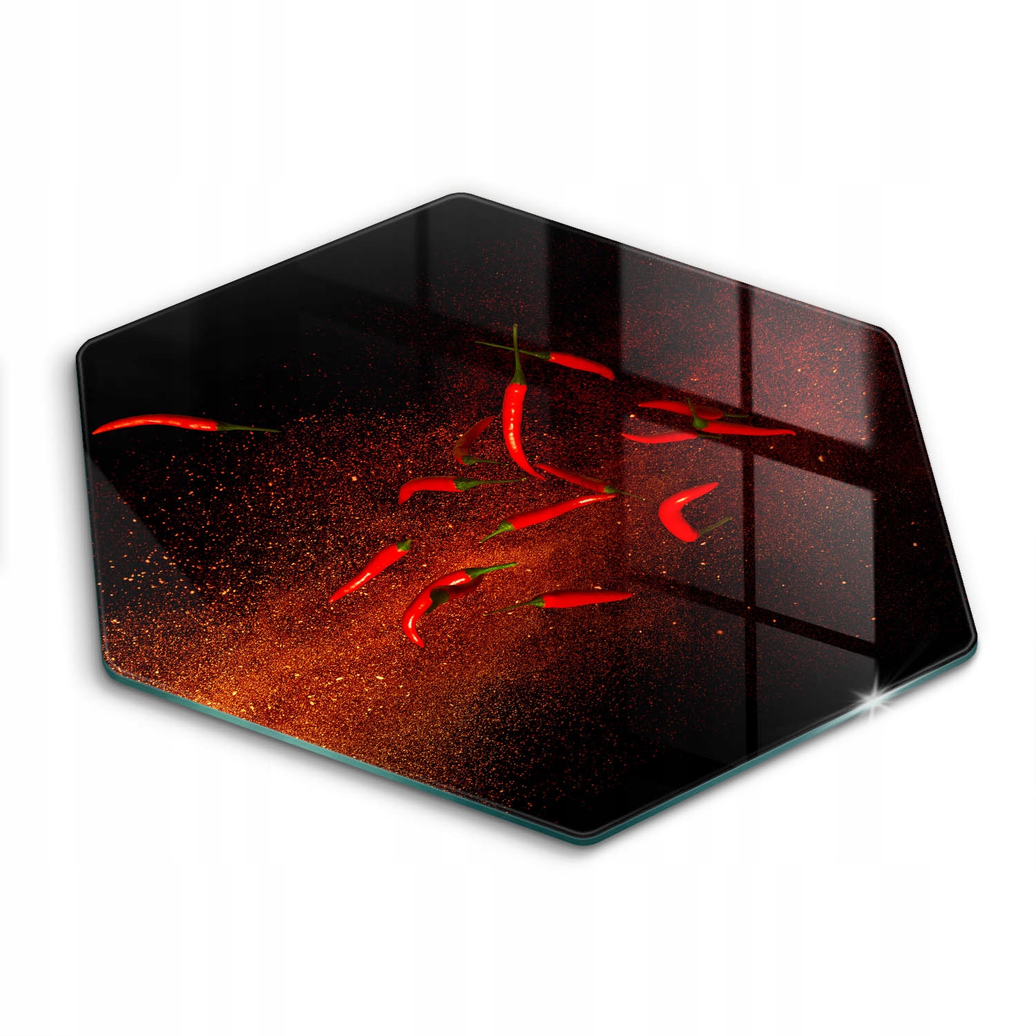 Skleněná deska Hexagon s ozdobným vzorem Ostré papričky chilli 40 cm šířka