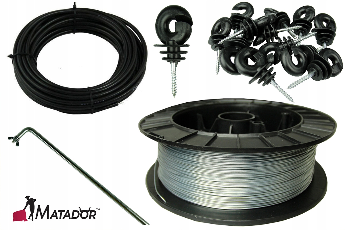 B. MOCNY PASTUCH NA DZIKI DZIKA ZESTAW ELEKTRYZATOR 10J + IZOLATORY DRUT Marka Matador
