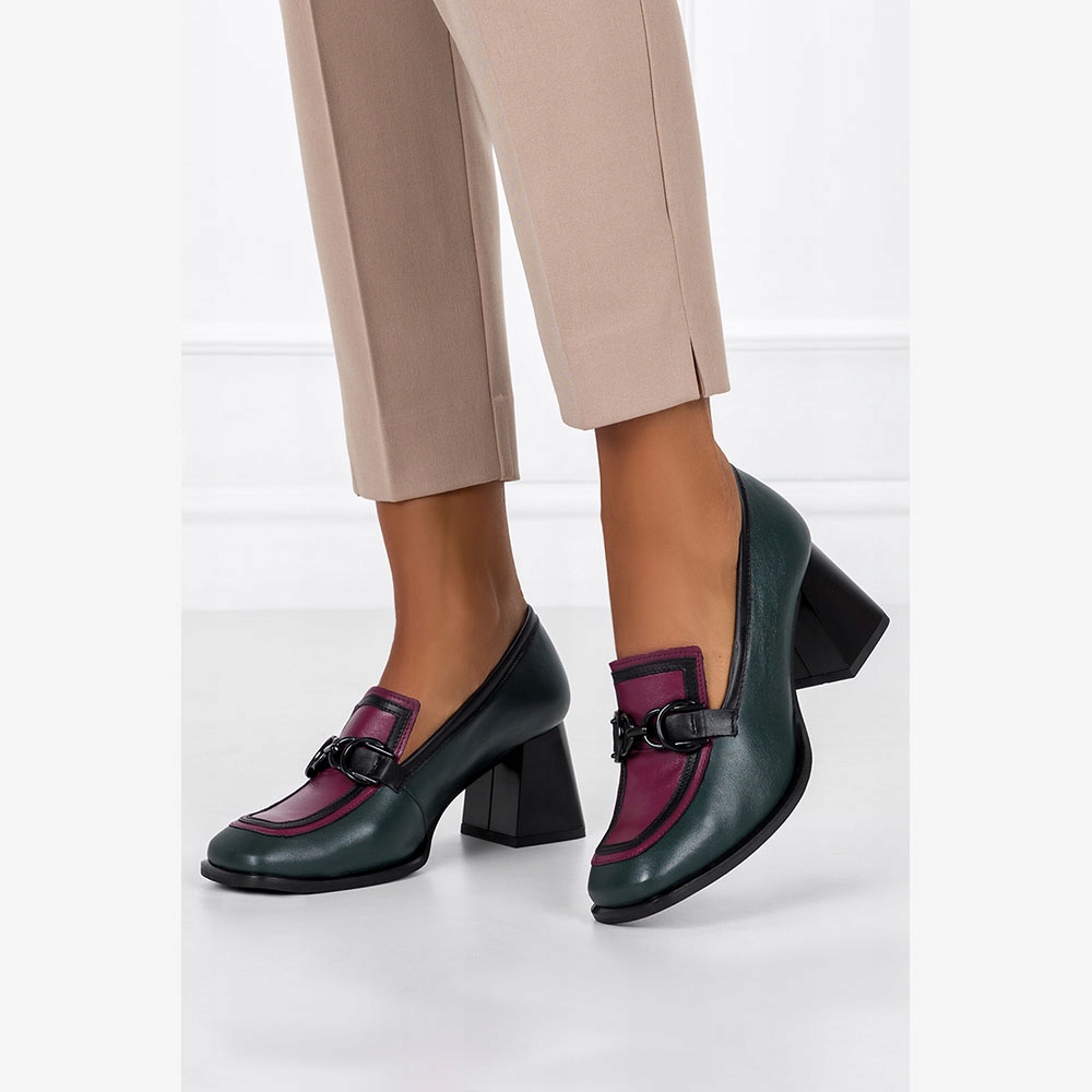 MOKASYNY PÓŁBUTY DAMSKIE SKÓRZANE ZE SPRZĄCZKĄ NA OBCASIE KLOCKU NEW r 41 Marka Casu