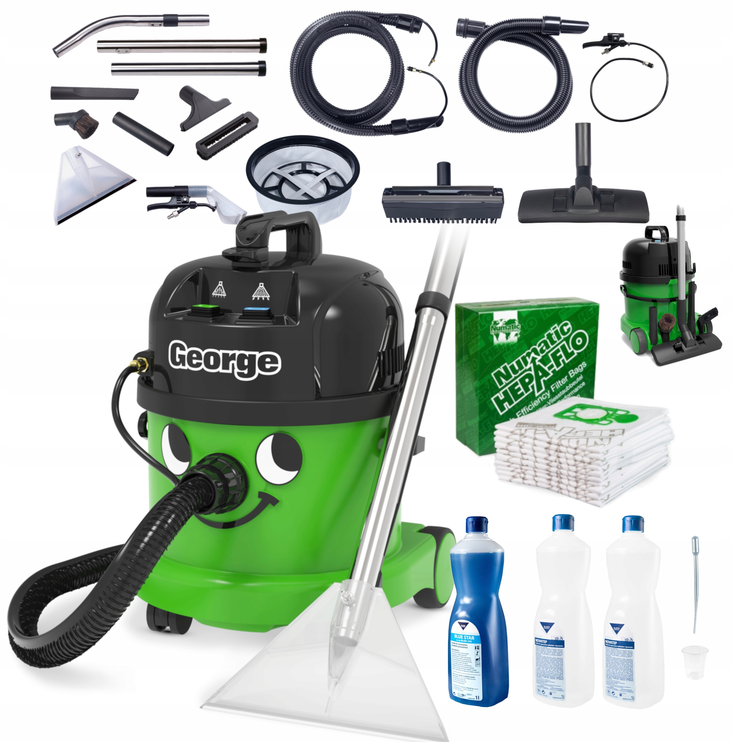 Odkurzacz Piorący Numatic George GVE370, worki i chemia do prania i mycia