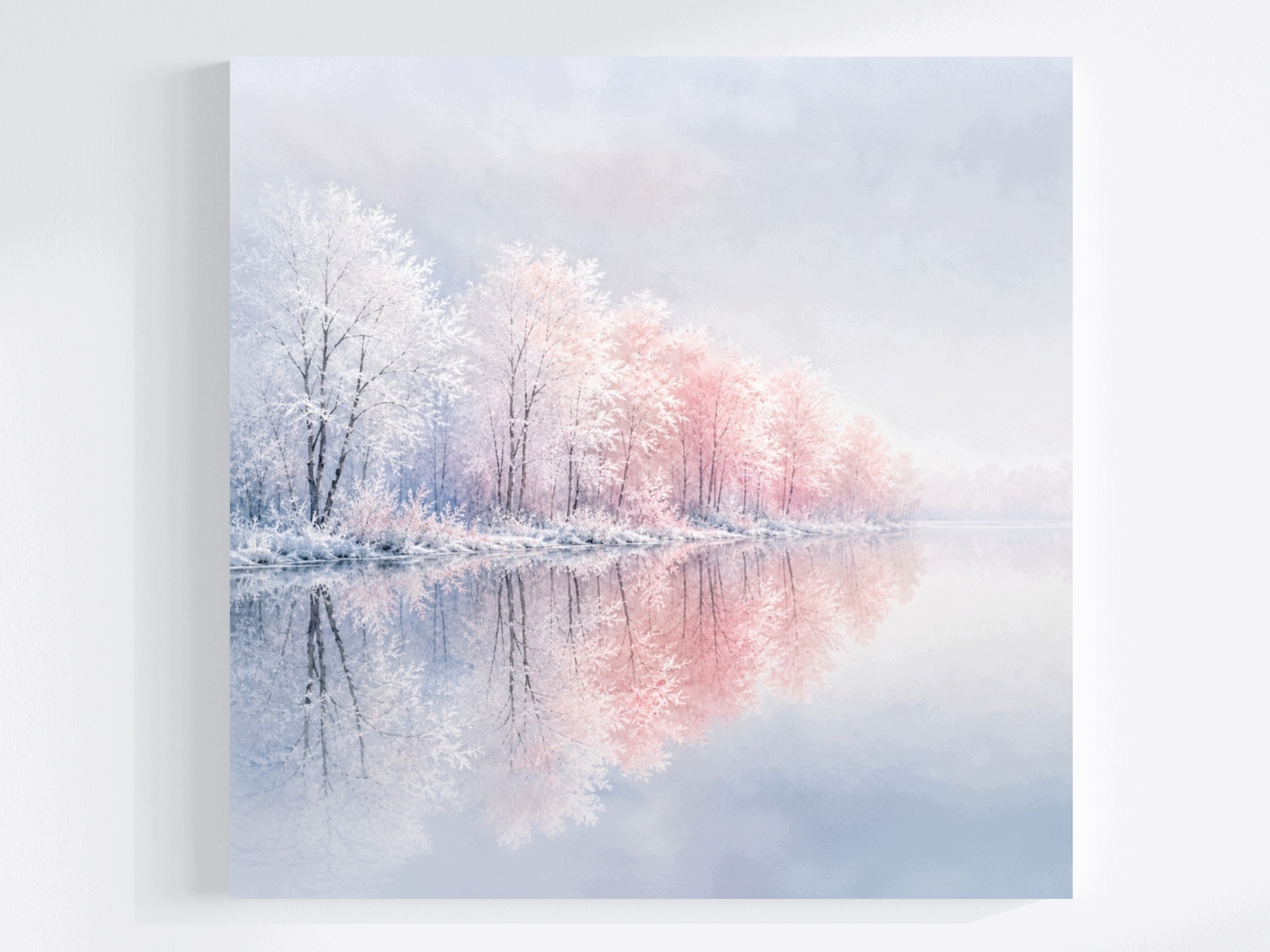 Obraz Na Plátně Canvas Jezero Stromy Odraz Zima Mráz Námraza Sníh 80x80