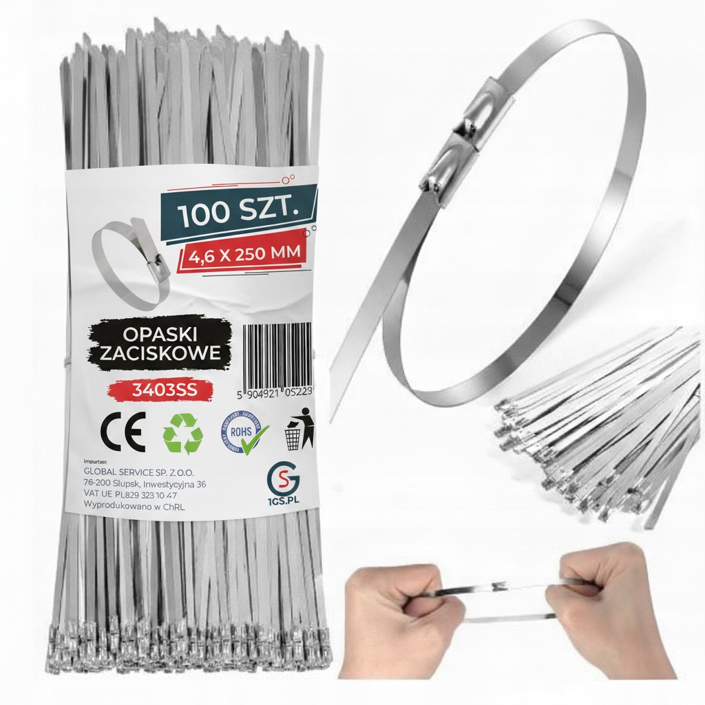 Opaski Zaciskowe 4,6x250 mm Stalowe Nierdzewne Trytki metalowe 100 Sztuk