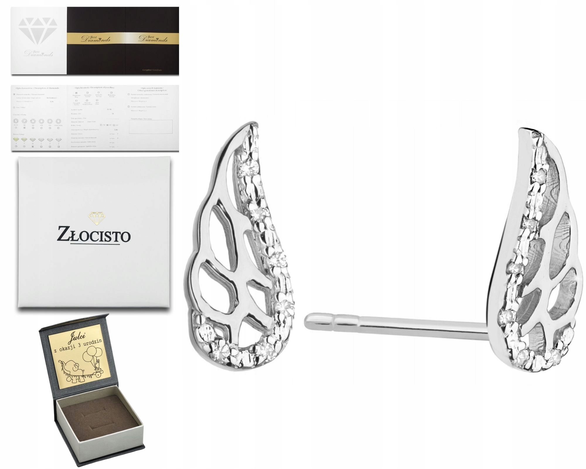 Bílé Zlato Náušnice S Brilianty Andělského Křídla