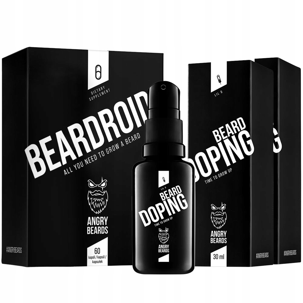 Angry Beards Preparat na Porost Brody Olejek + Witaminy na 2 miesiące