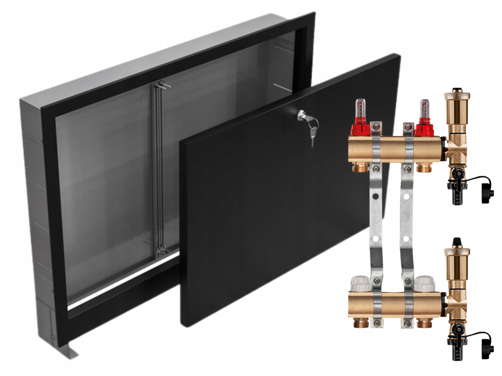 Mosazný Rozdělovač Pro Podlahovku 2 Sekce Podomítková Skříňka Černá