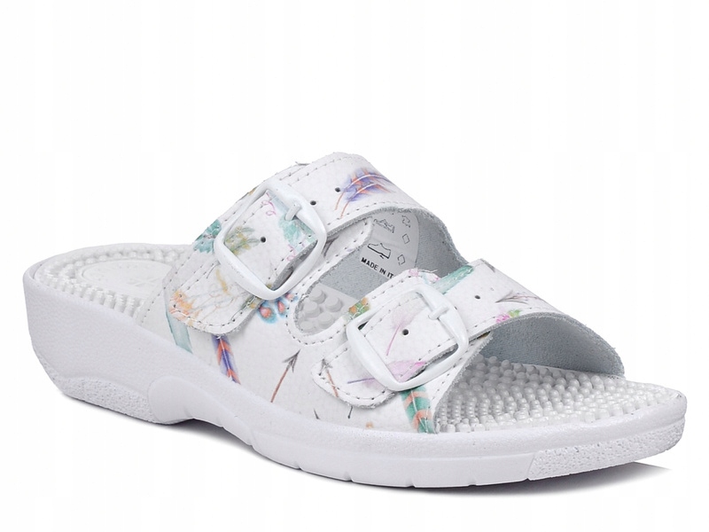 Klapki damskie skórzane medyczne białe fakirki masujące z kolcami Nadia 40