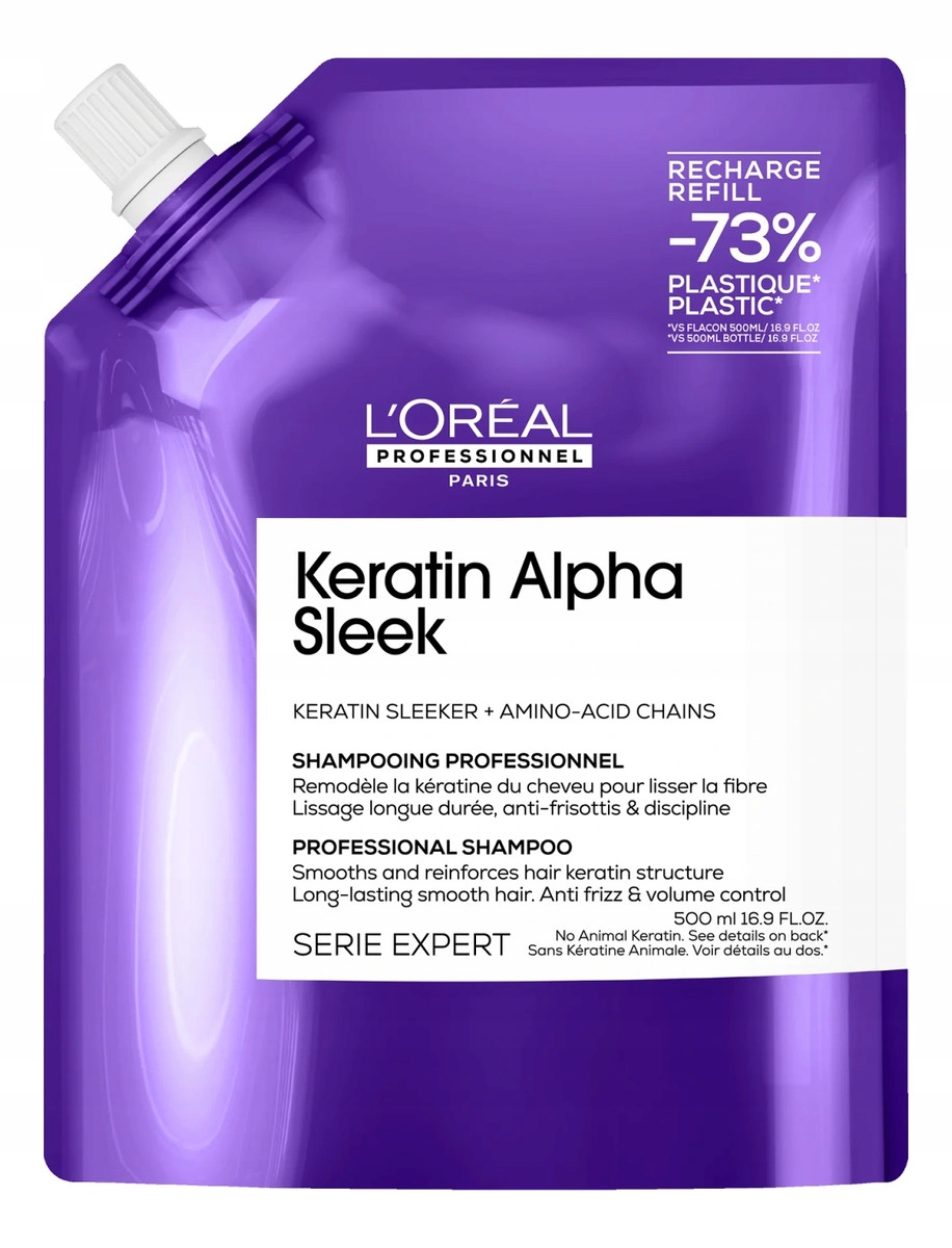 L'Oreal Paris Keratin Alpha Sleek šampon vyhlazující refill 500 ml