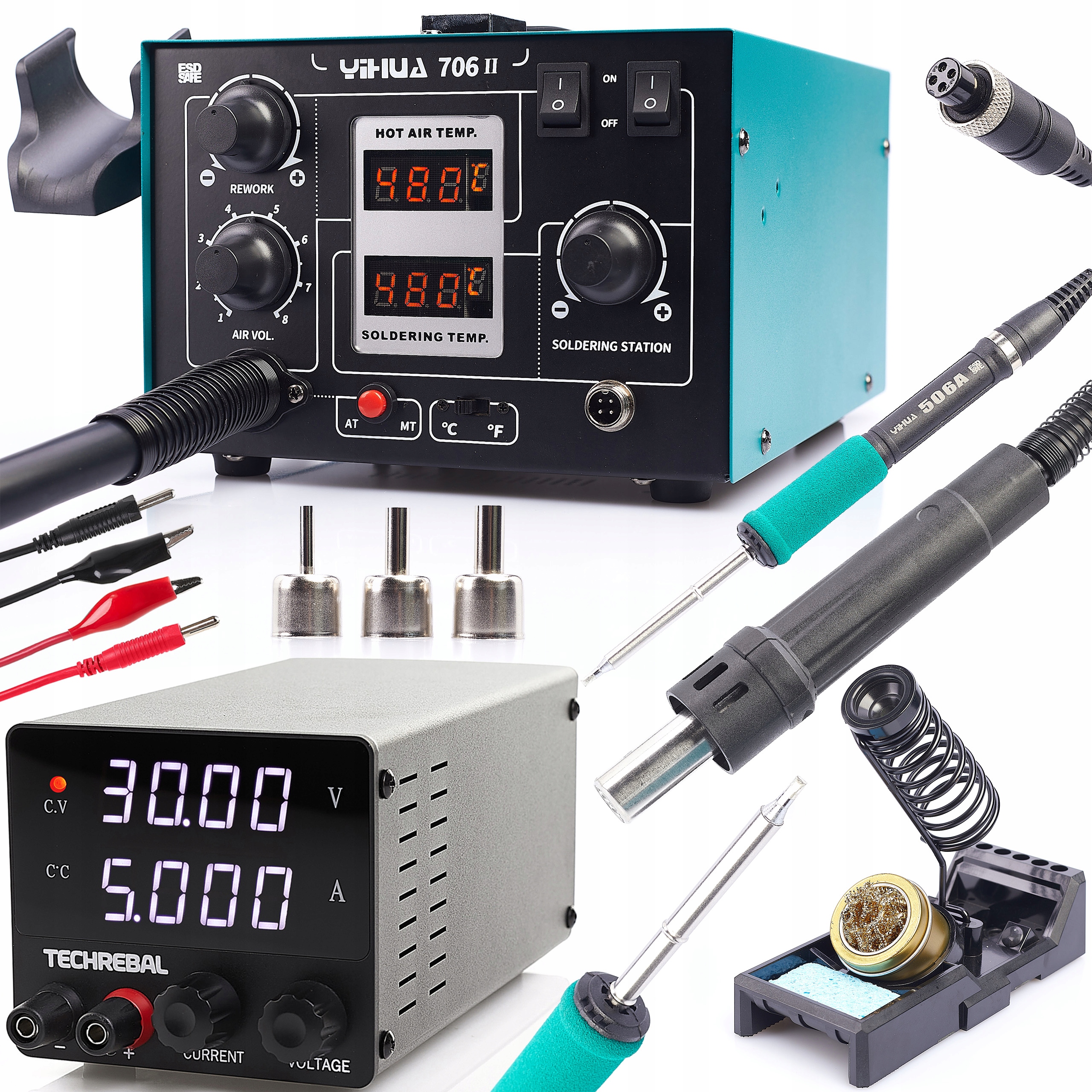 Pájecí Stanice 2V1 Yihua 706 II Laboratorní Napájecí Zdroj SPS-F305 30V 5A