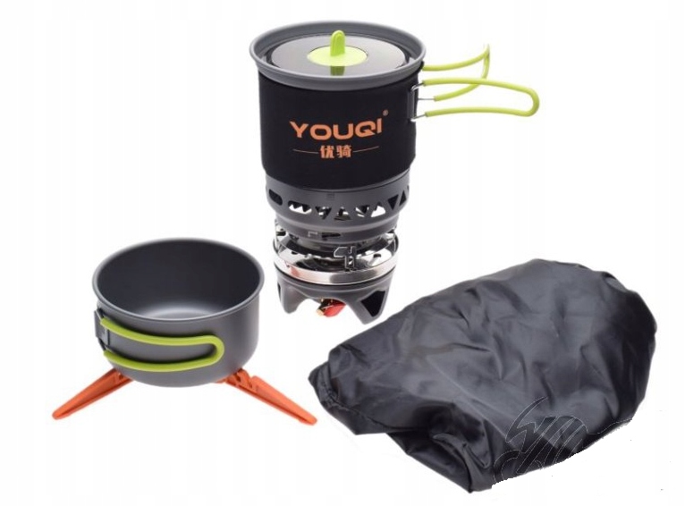 Sada motocyklového turistického nádobí, vařič s chladičem