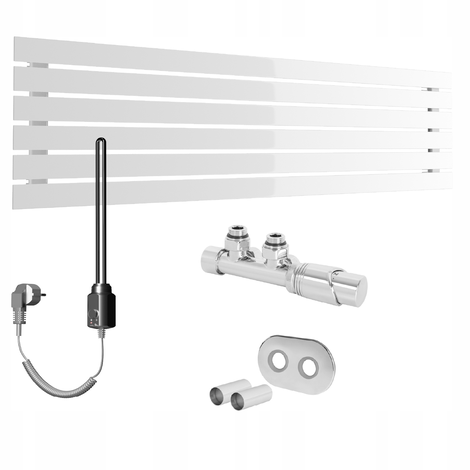 Set Vodovodní a elektrický radiátor horizontální Bello 45x160 Bílý Lesk