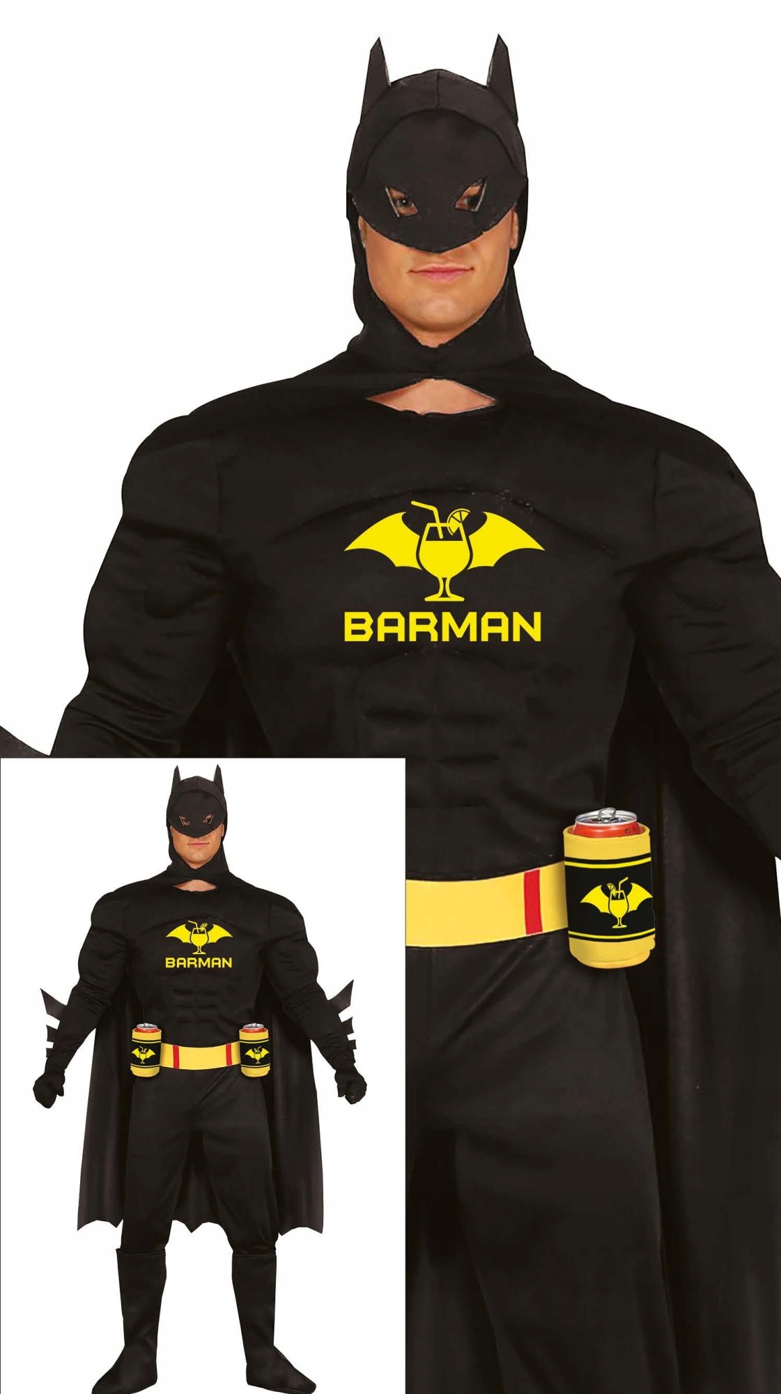 Kostým pro dospělé Batman Barman (pás, kombinéza, držák na nápoj, pelerín)