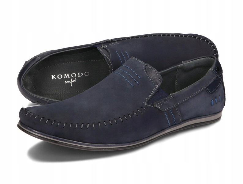 Mokasyny Buty Męskie Wsuwane Casual Skóra Naturalna Nubukowa 876 Granat 40 Rozmiar 40