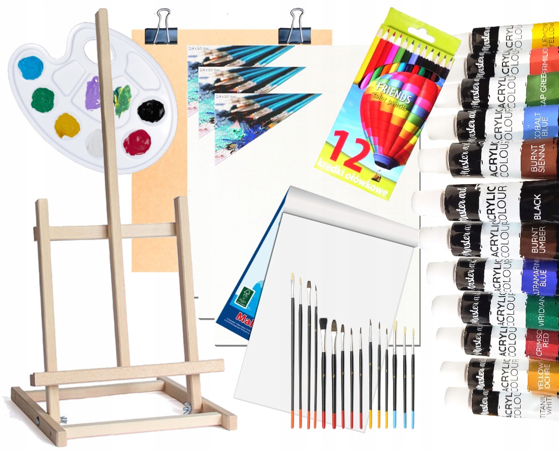 ZESTAW MALARSKI ++ Sztaluga Rysownica Farby Płótna