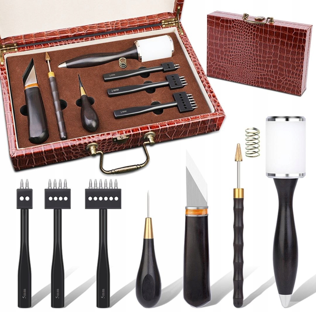 Řemeslné nářadí, kožené řemeslo Sada: děrovačky kladivo nůž