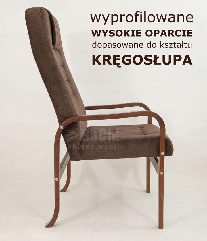 FOTEL GRANDE DLA SENIORA BRĄZ FINKA DO SALONU DO PRZEDPOKOJU DO POKOJU 48h Głębokość mebla 72 cm