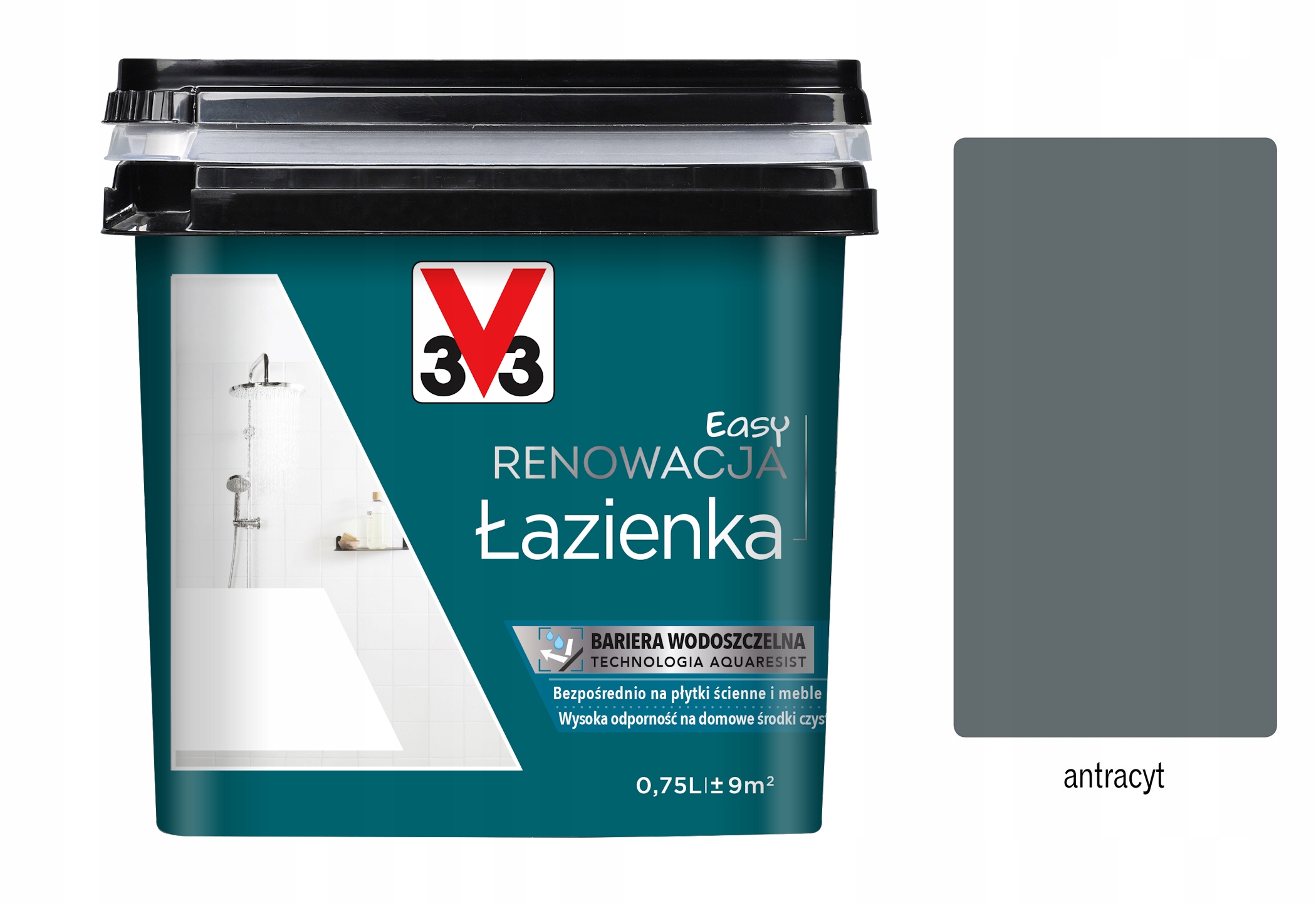 V33 Farba renowacja Łazienka i Płytki 0,75L Antracyt satyna