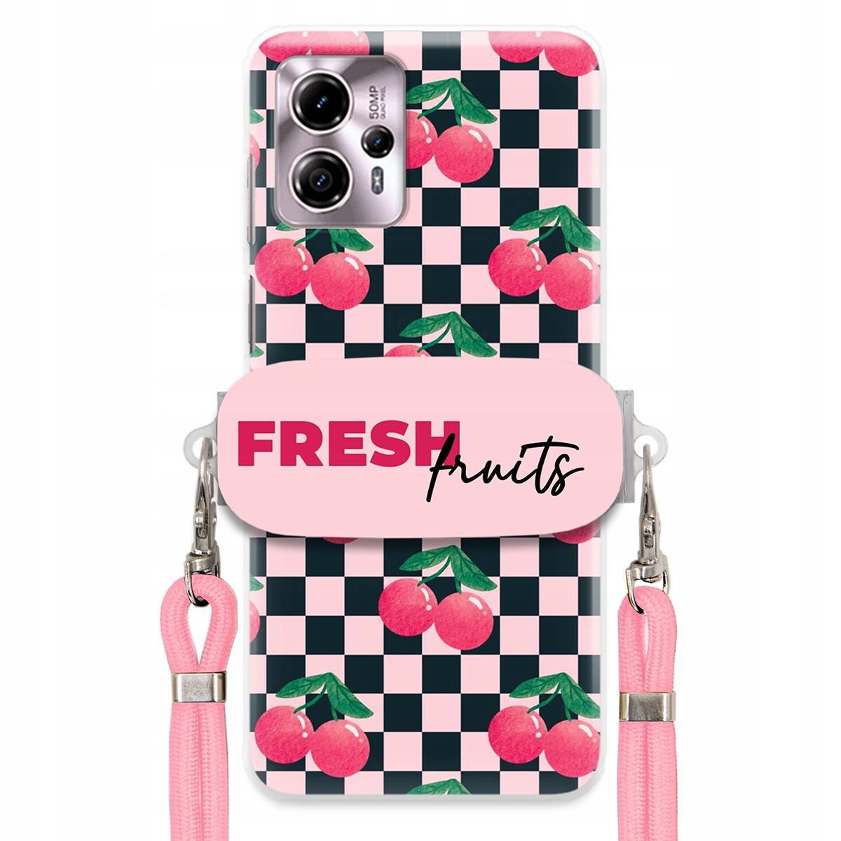Pouzdro pro Motorola G13 Vodítko Pink Crossbody Držák Šachovnice Fresh Fruits