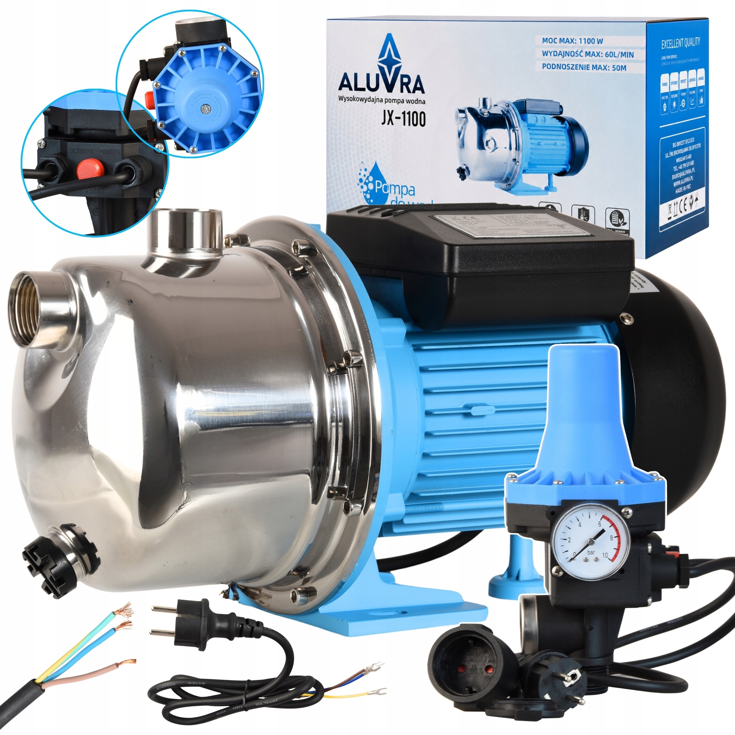 Hydroforová Pumpa Inox 1100 W 60 l/min Do Studne Vody Automat Csk 31