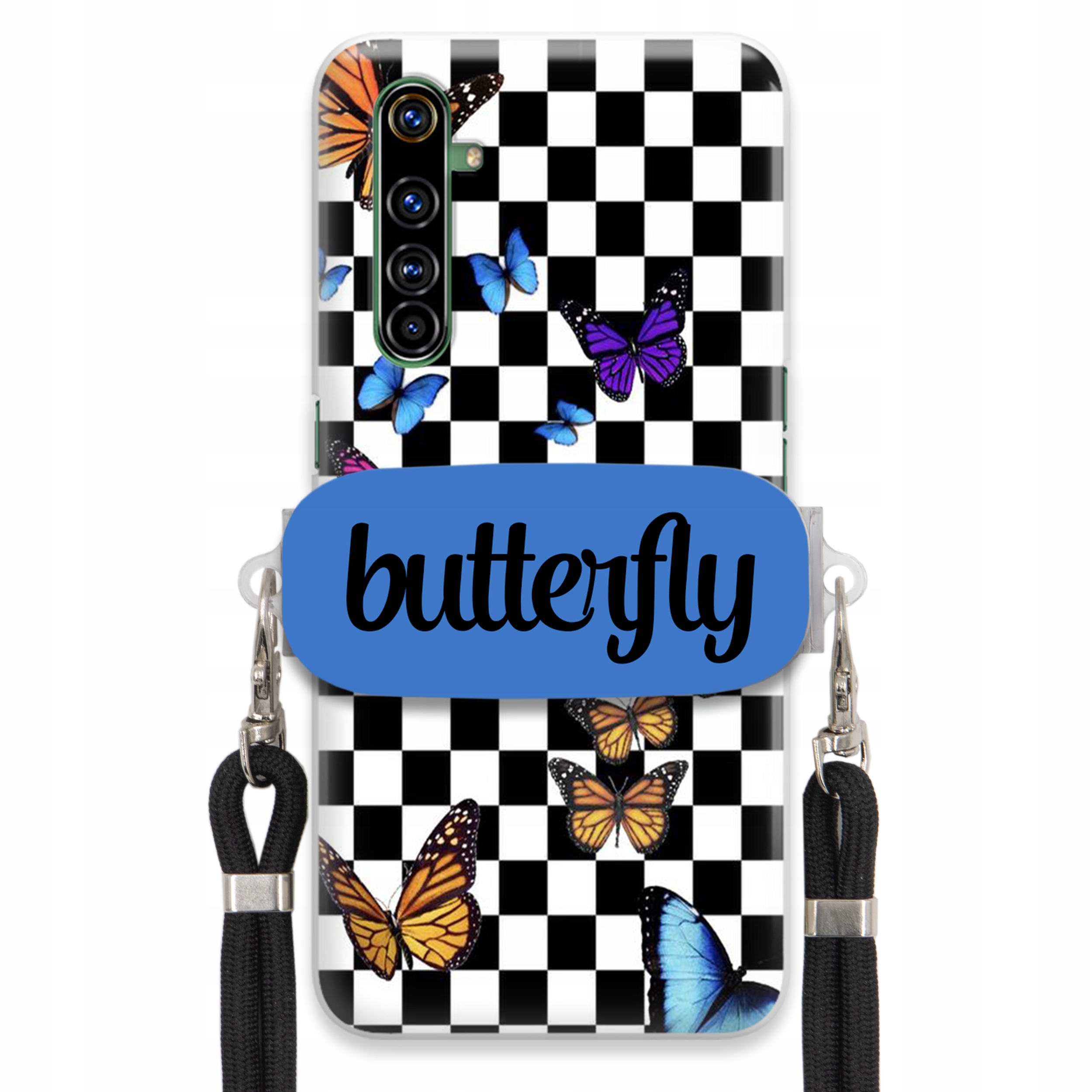 Puzdro Pre Realme X50 Pro Case Držiak Obdĺžnikový Čierny Vodítko Butterfly Motýle