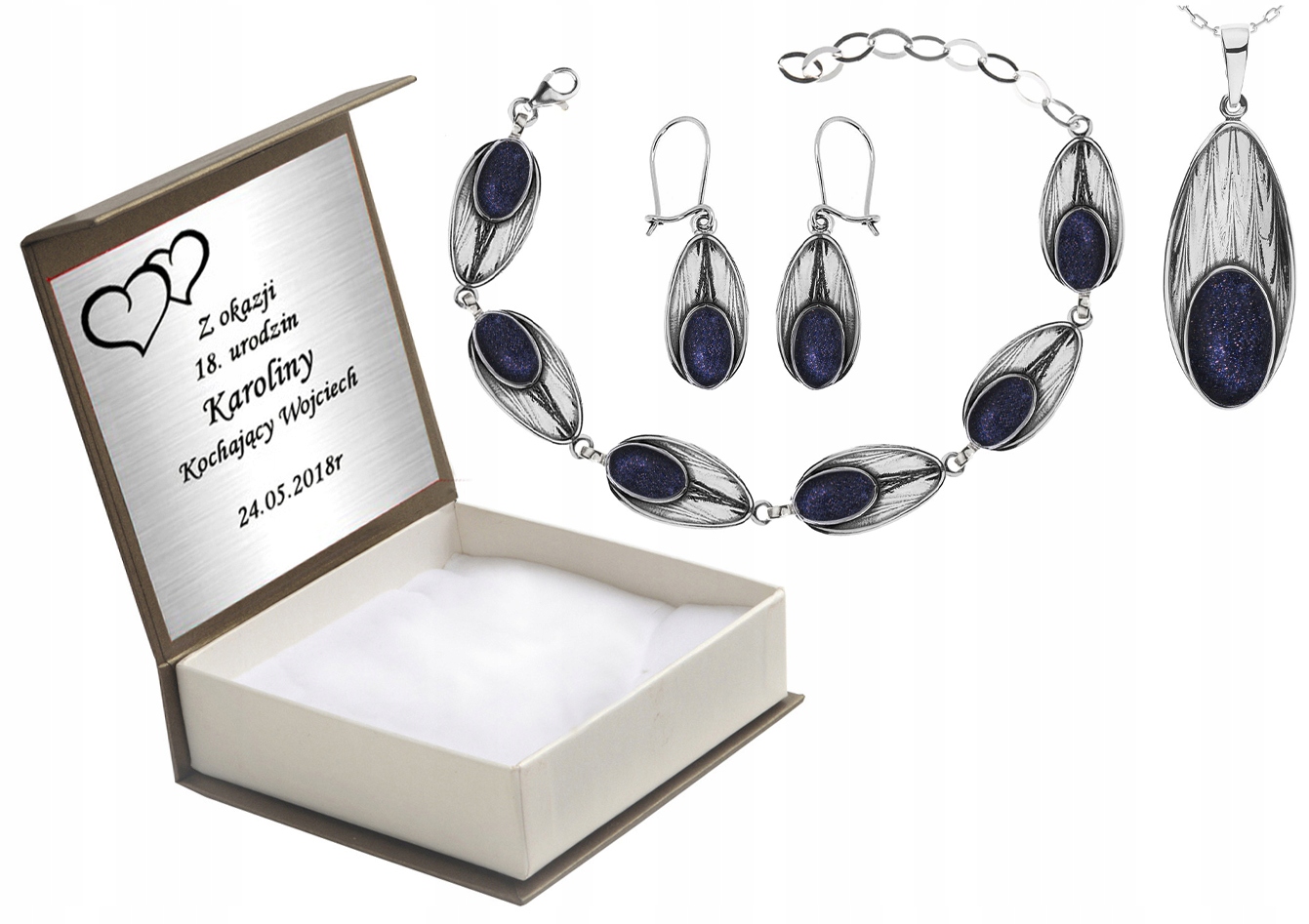 

Komplet Biżuterii Srebrnej Z Nocą Kairu + Grawer