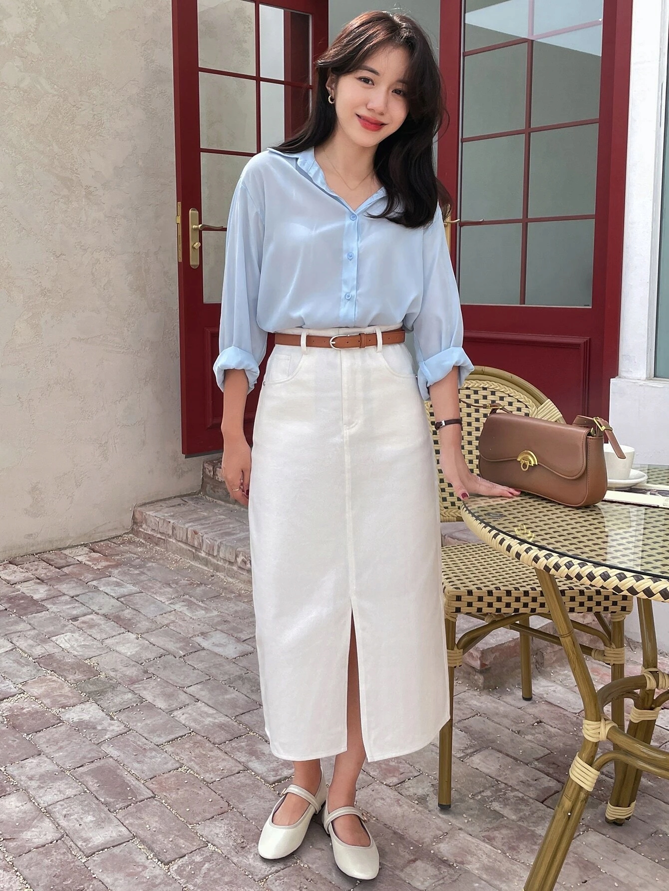 SPÓDNICA JEANSOWA BIAŁA PROSTA CASUAL MIDI L 1ŁTA Rozmiar L