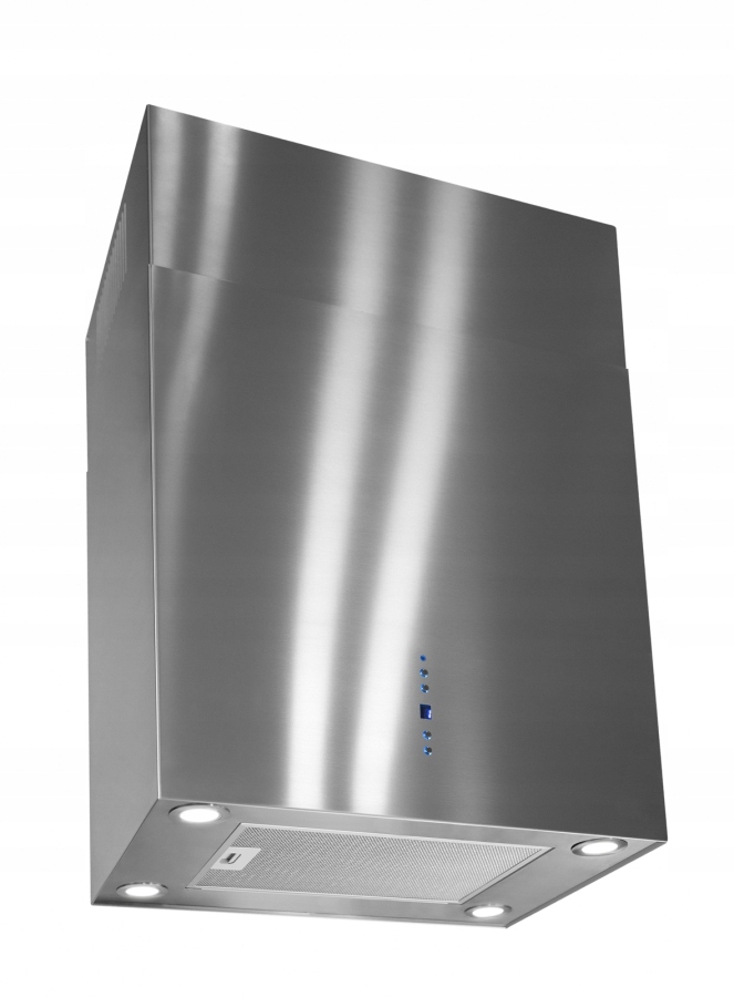 NOWOCZESNY SREBRNY OKAP WYSPOWY SANDY 60 + PILOT Model Sandy Island Maxi Inox