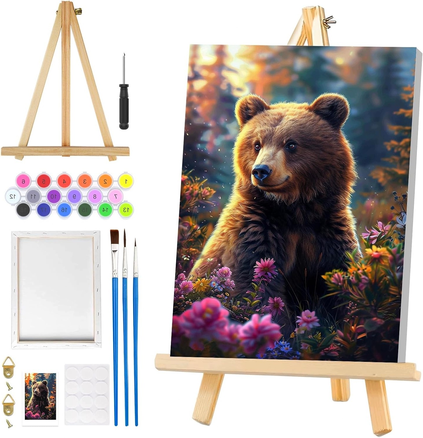 Sada Malování Podle Čísel S Rámem A Stojanem 20X30 CM Medvěd