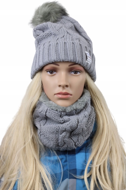 

Komplet Zestaw Damski Szary Komin Czapka Zimowa