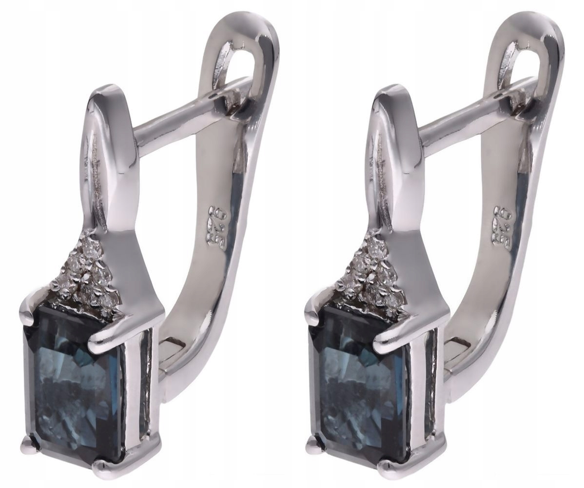 Stříbrné náušnice Ag 925 topaz london blue s diamantem CVD-2061-E-TLB