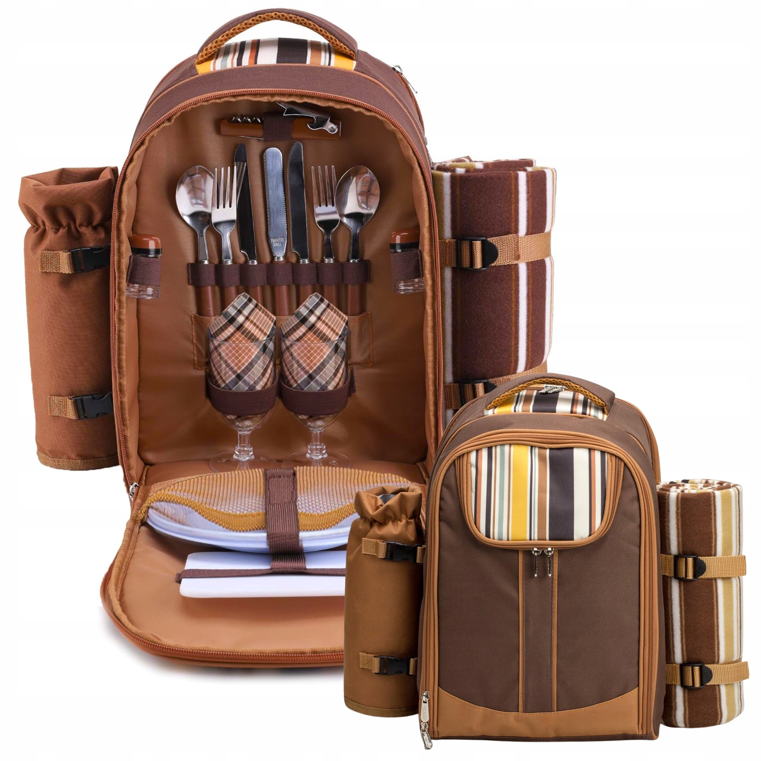 Plecak Piknikowy Turystyczny Torba Podróżna Termiczna Plażowa Koc Zestaw