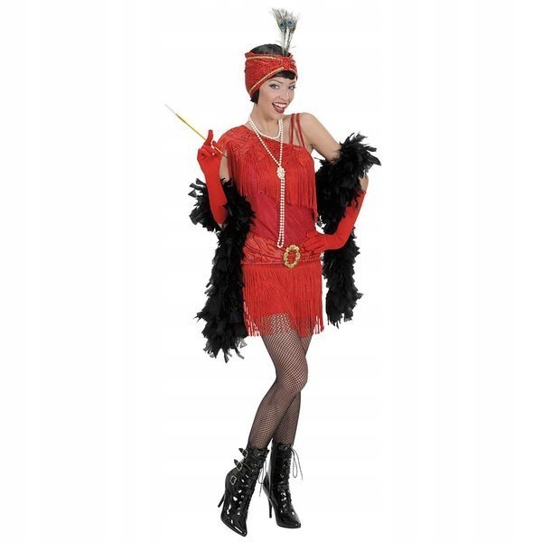 Kostým Flapperka Červená Retro Léta 20 Flapper Karneval M