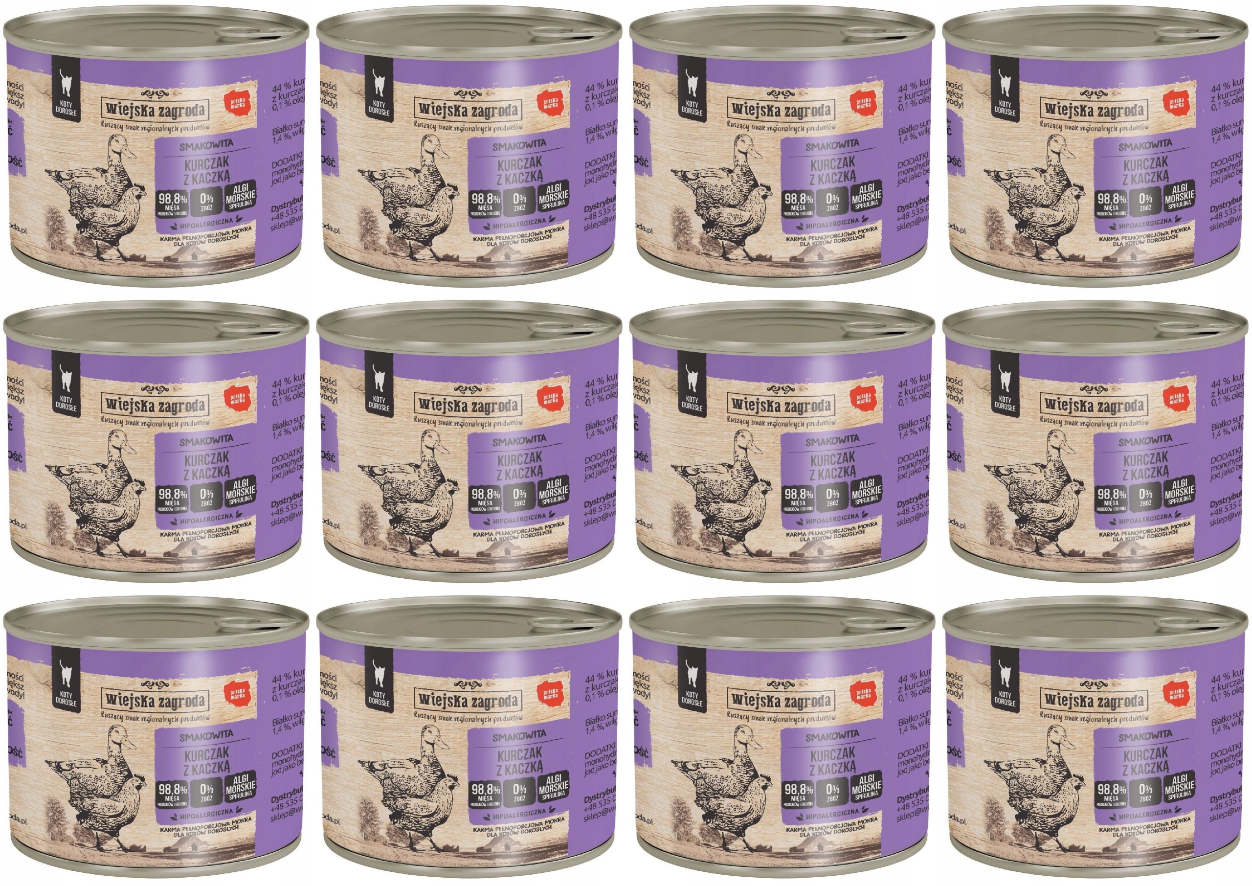 Levně Wiejska Zagroda Kočka Kuře s kachnou 12 plechovek 200 g