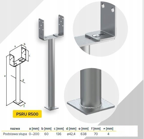 Podstawa słupa regulowana 60 70 80 100 PSRU 60-200 Producent Domax