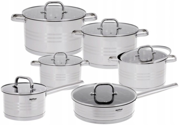SOLIDNY STALOWY ZESTAW GARNKÓW GARNKI 12EL HOFFNER