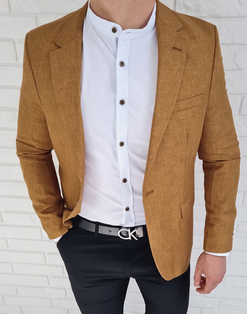 Marynarka meska karmelowa casual stylovy 3791 - 48 Rodzaj jednorzędowy