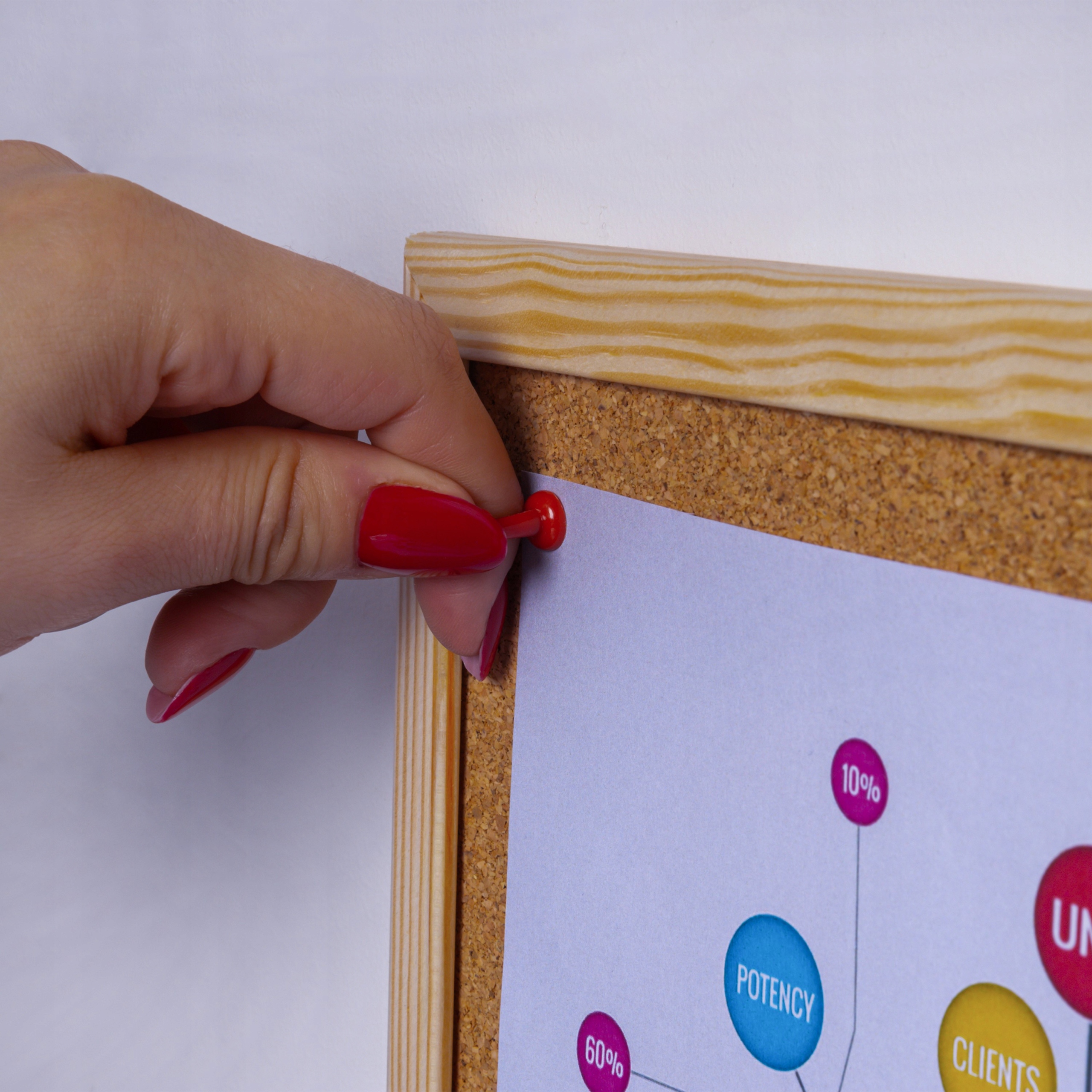 Tablica korkowa 30x45 cm drewniana rama + pinezki Wysokość produktu 30 cm