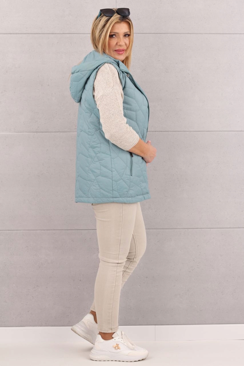 KAMIZELKA PIKOWANA DŁUGA Z KAPTUREM DAMSKA MODNY BEZREKAWNIK ROZMIARY Marka FEMIMODA