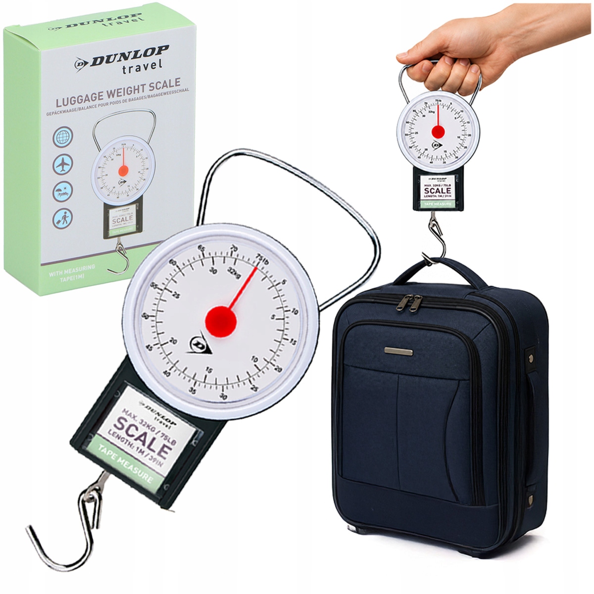 Waga Lotnicza Bagażowa Dunlop Travel 32 kg Analogowa ręczna z Miarką 1m