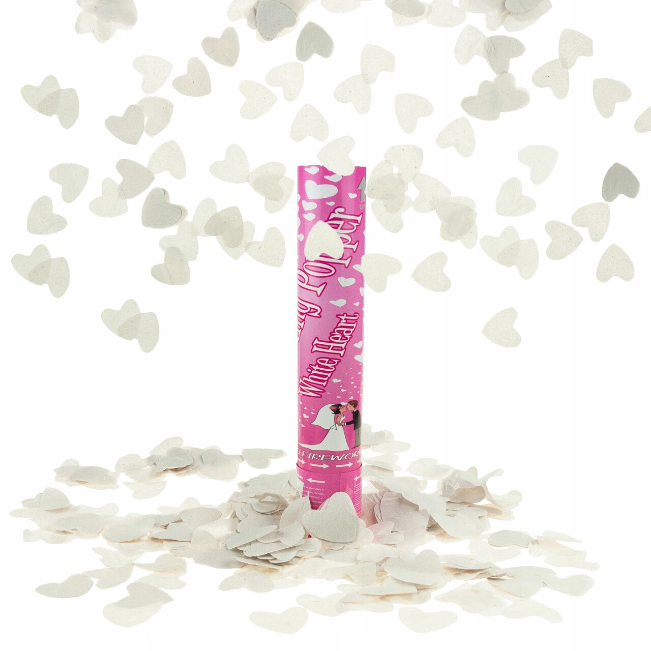 KONFETTI TUBA STRZELAJĄCA BIAŁE SERCA na ŚLUB PŁATKI SERC WALENTYNKI WESELE