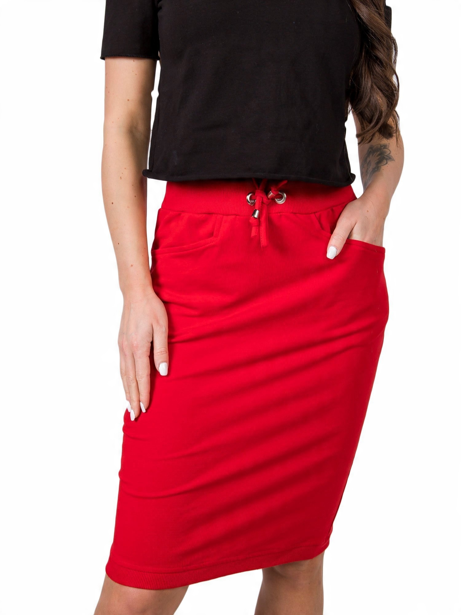

Spódnica MIDI dresowa Kieszonki F479 czerwon 42 XL