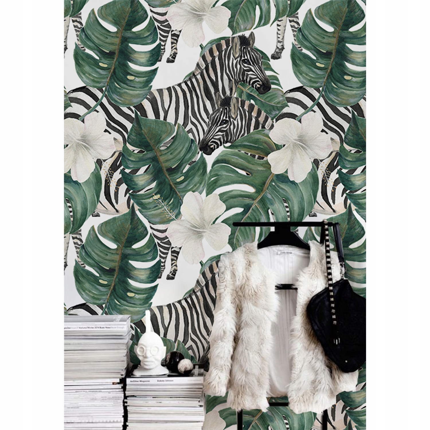 

Foto tapeta samoprzylepna Zebra z liśćmi 104x70cm