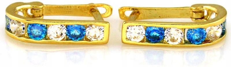 Zlaté náušnice 585, čárky s modrou zirkonií, elegantní jako dárek