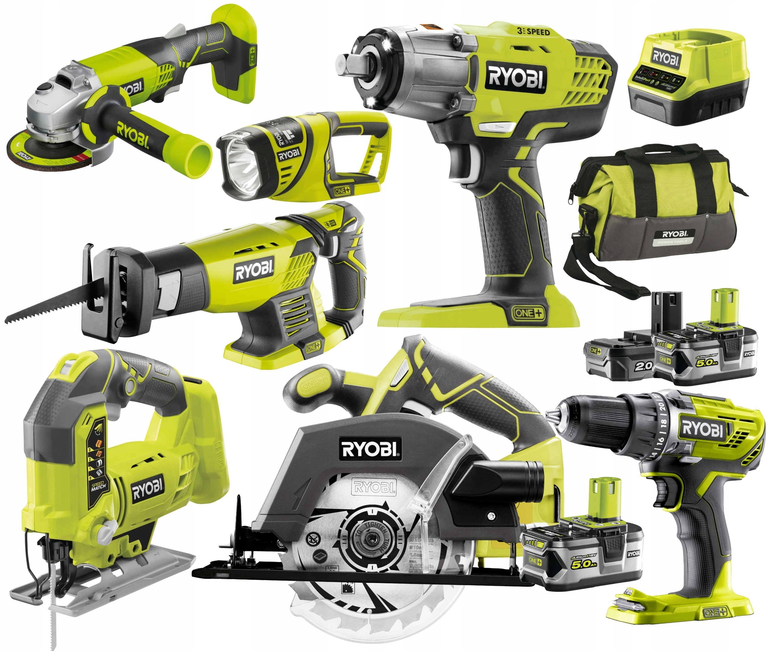 

Ryobi Zestaw Combo 7 Narzędzi 18V 3xBATERIA +torba