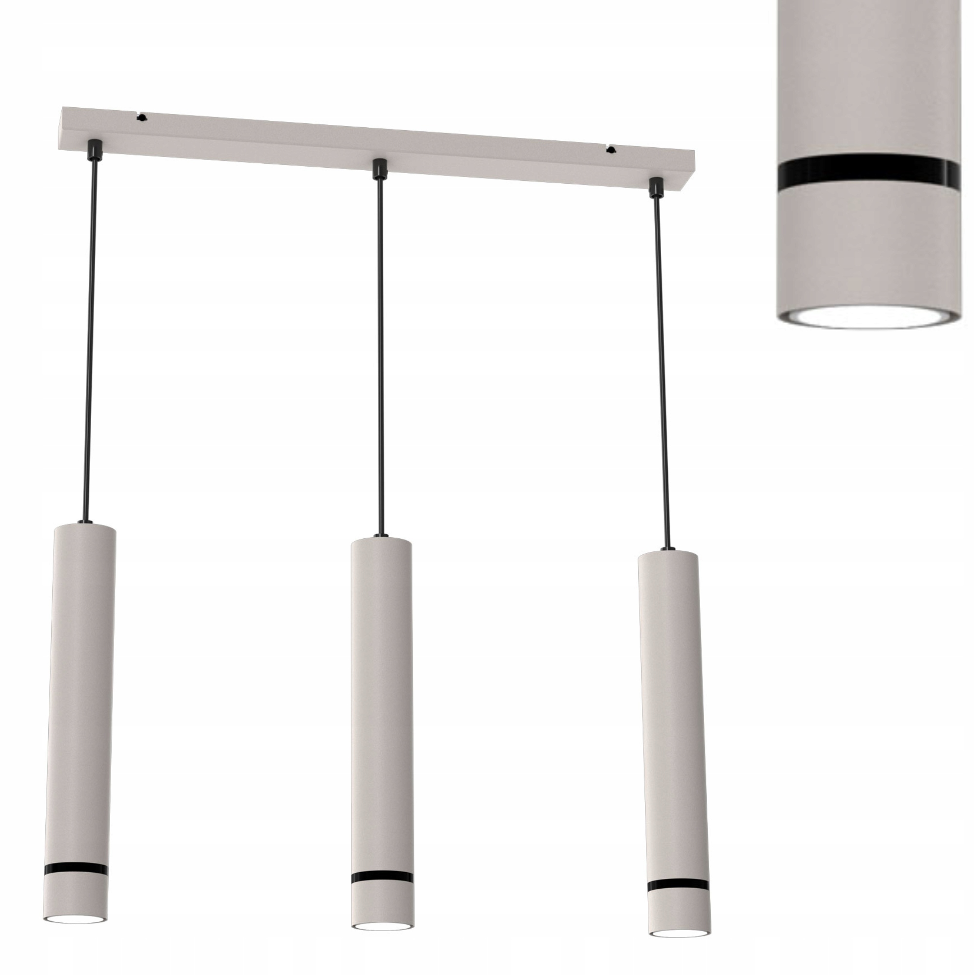Závěsná Stropní Lampa Tuba Led GU10 Ozdobný Pásek Světlý Kašmír Černý