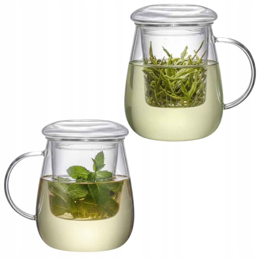 2x Sklenice 550 ML Se Skleněným Spařovacím Zařízením A Víčkem Na Čaj A Bylinky