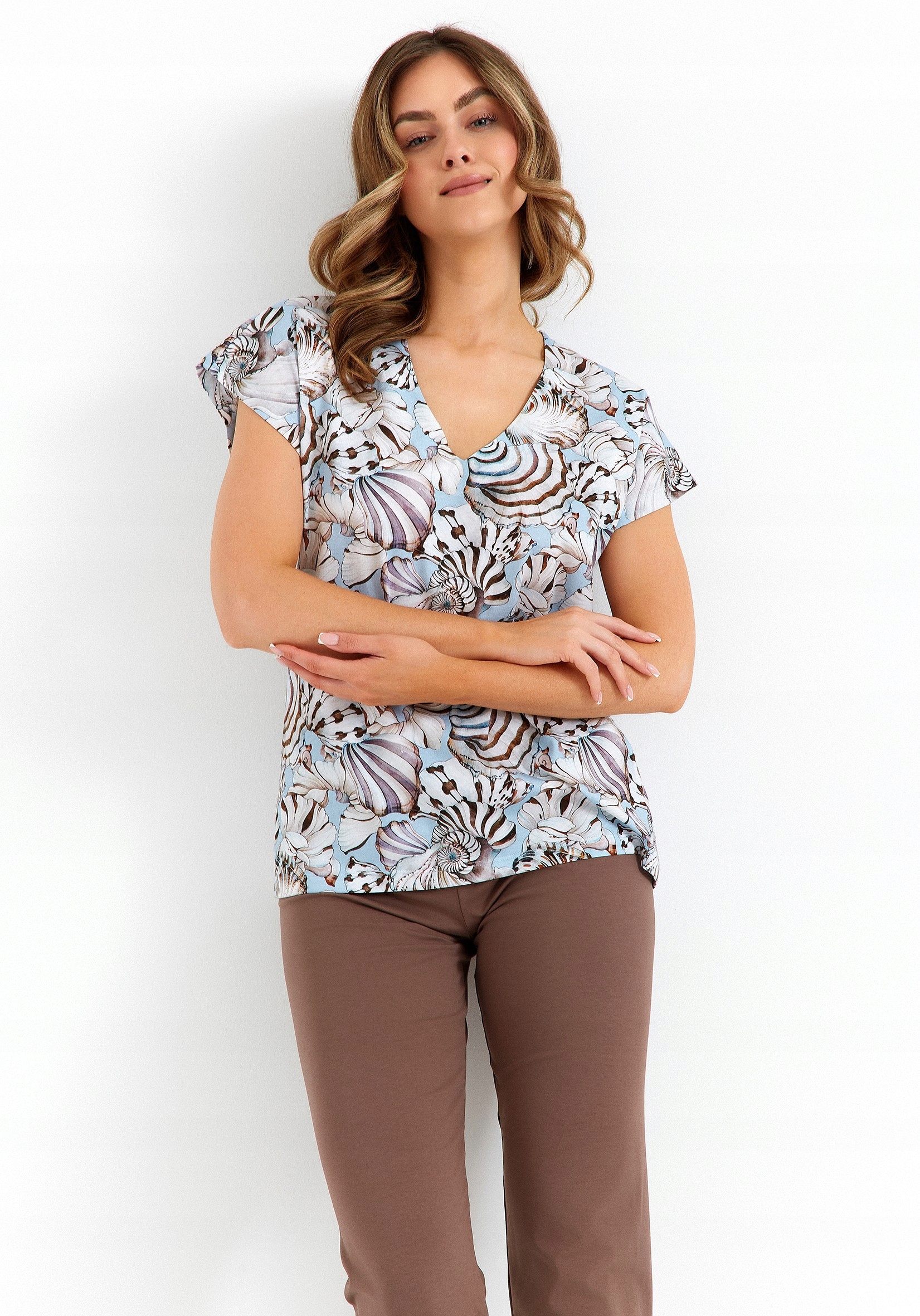 Dámské Pyžamo 483 VEL.2XL XXL mušle/čokoládová barva