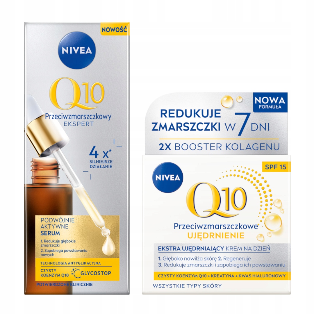 Nivea Q10 Sérum proti vráskám 30 ml Zpevňující krém na obličej 50 ml
