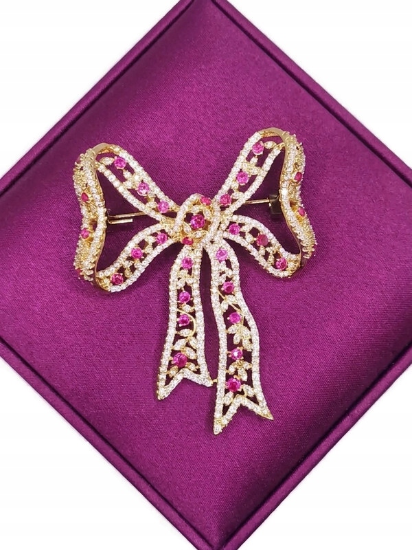 Luxusní Zlatá Brož Mašle Ažurová Pozlacená 14K Box Dárek Pro Ni