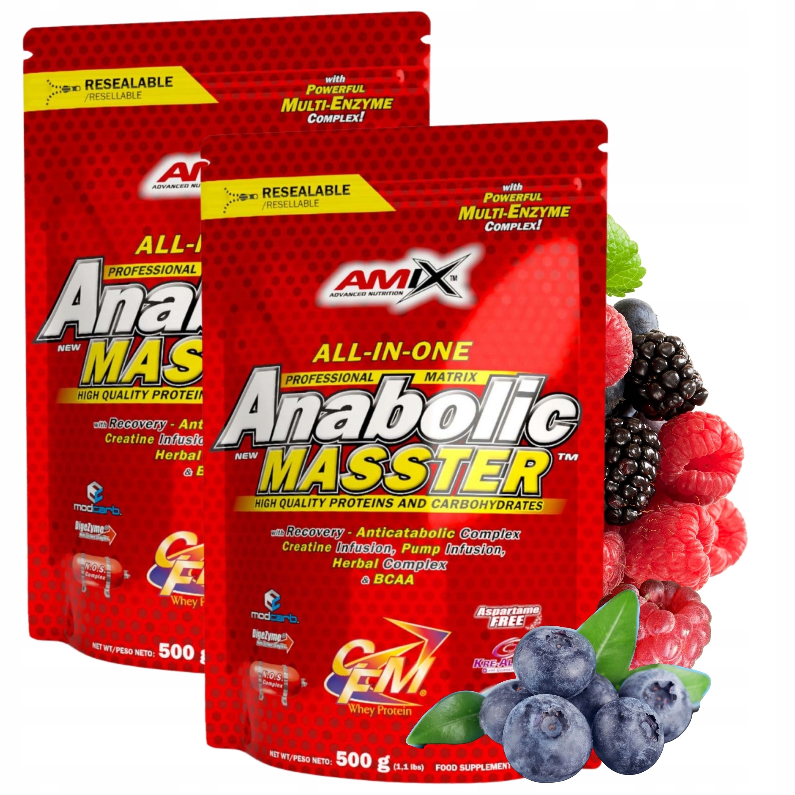 Bulk Gainer Sacharidy Amix Anabolic Masster 500 g ovocná chuť