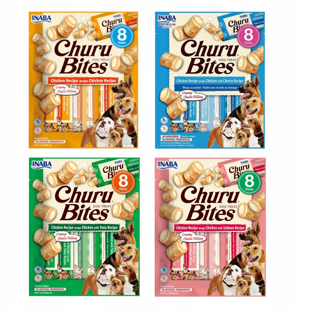 Levně Inaba Dog Churu Bites Kuřecí wrapy 4x96g psí pamlsek Mix Chutí